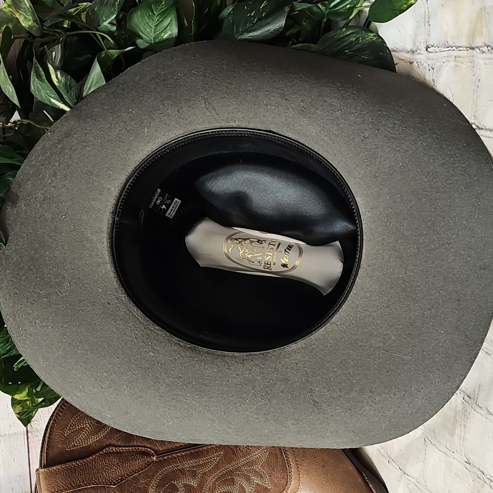 Resistol New Self Conforming 100% Wool Size 81/2 Gray Cowboy Hat - Picture 7 of 13